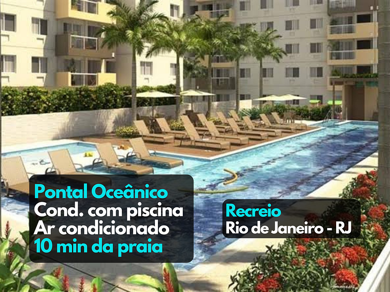 Lindo Apto Clube Ar Vaga Piscina 5m praia Recreio - Condomín