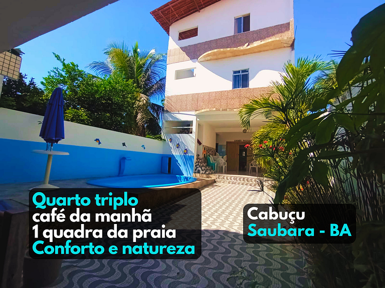 Quarto triplo café da manhã em Pousada, Praia de Cabuçu BA