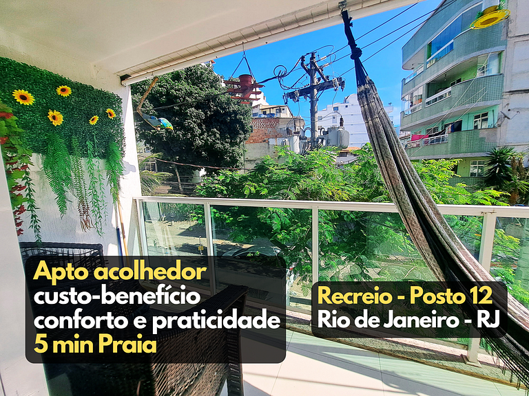 Apto confortável a 3 min Praia Recreio Posto 12