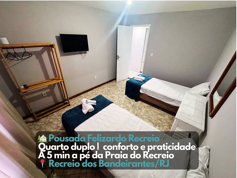 Quarto3 a pé da praia na Rua do comércio Recreio