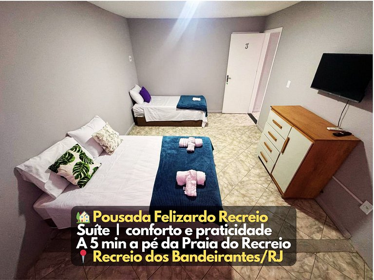 Suite5 a pé da praia na Rua do comércio Recreio